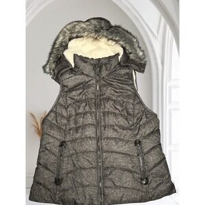 Green Tea Women XXL Heather Gray Faux Fur Hood Puffer Vest Coat NWT Sherpa Lined
